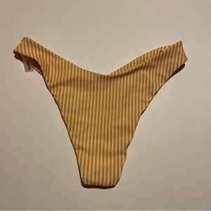 Orange and white striped high waisted bikini bottoms from Shein